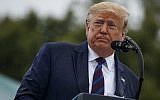 US President Donald Trump speaks during an Armed Forces welcome ceremony for the new chairman of the Joint Chiefs of Staff, Gen. Mark Milley, Sept. 30, 2019, at Joint Base Myer-Henderson Hall, Va. (AP Photo/Evan Vucci)