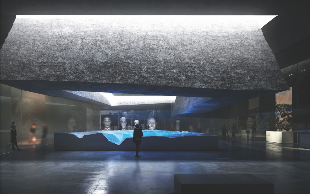 Architectural rendering of a proposed memorial/research institute at the Babi Yar massacre site in the Ukrainian capital of Kyiv. (Courtesy BYHMC) Architectural rendering of a proposed memorial/research institute at the Babi Yar massacre site in the Ukrainian capital of Kyiv. (Courtesy BYHMC)