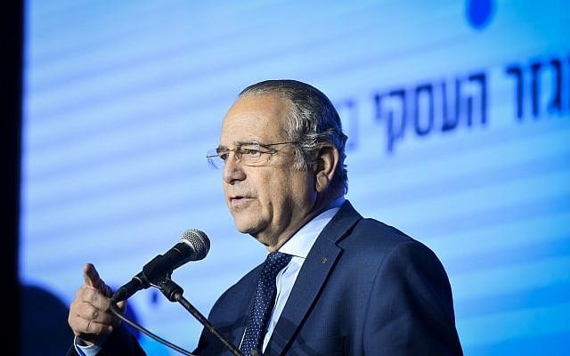 Manufactures Association of Israel President Shraga Brosh speaks at a business conference in Tel Aviv on February 21, 2019. (Flash90) Manufactures Association of Israel President Shraga Brosh speaks at a business conference in Tel Aviv on February 21, 2019. (Flash90)