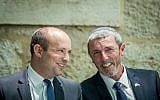New Right leader Naftali Bennett (L) and Jewish Home chairman Rafi Peretz. (Yonatan Sindel/Flash90)