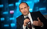 Yamina's Naftali Bennett speaking at the Srugim conference in Jerusalem on September 2, 2019. (Yonatan Sindel/Flash90)