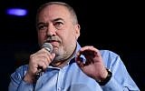 Yisrael Beytenu party head Avigdor Liberman speaks during an event in Givatayim, on September 13, 2019. (Tomer Neuberg/Flash90)
