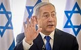 Prime Minister Benjamin Netanyahu leads the weekly cabinet meeting, in the Jordan Valley on September 15, 2019. (Marc Israel Sellem/POOL)