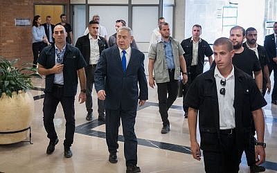 Prime Minister Benjamin Netanyahu walks in the Knesset on September 15, 2019, two days before elections. (Yonatan Sindel/Flash90)
