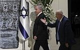 President Reuven Rivlin, right, and Prime Minister Benjamin Netanyahu arrive for a press conference to give Netanyahu the mandate to form a new government, held at the President's Residence in Jerusalem on September 25, 2019. (Yonatan Sindel/Flash90)