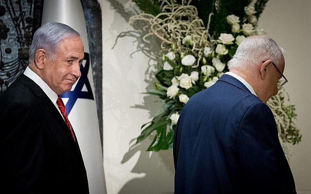 Prime Minister Benjamin Netanyahu (left) and President Reuven Rivlin at the President's Residence in Jerusalem, September 25, 2019, when Rivlin tapped Netanyahu to form the next Israeli government. (Yonatan Sindel/Flash 90 Prime Minister Benjamin Netanyahu (left) and President Reuven Rivlin at the President's Residence in Jerusalem, September 25, 2019, when Rivlin tapped Netanyahu to form the next Israeli government. (Yonatan Sindel/Flash 90