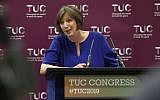 Frances O'Grady, General Secretary of the Trades Union Congress, during a press conference at the Grand Hotel in Brighton on day one of the 2019 TUC Congress. (Andrew Matthews/PA Images via Getty Images via JTA)