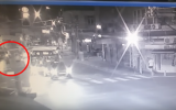 Security camera footage shows a man running from a group of Hapoel Tel Aviv supporters after apparently yelling "Let's go Beitar" at them, on September 8, 2019. (Screen capture: YouTube)