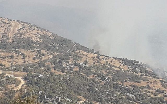 Smoke rises from a fire sparked by Israel near the contested Mount Dov area along the Israel-Lebanon border on September 1, 2019. (Twitter) Smoke rises from a fire sparked by Israel near the contested Mount Dov area along the Israel-Lebanon border on September 1, 2019. (Twitter)