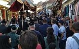 Celebrations for the dedication of a new synagogue and Torah scroll in Szentendre, Hungary, September 22, 2019. (Yaakov Schwartz/Times of Israel)