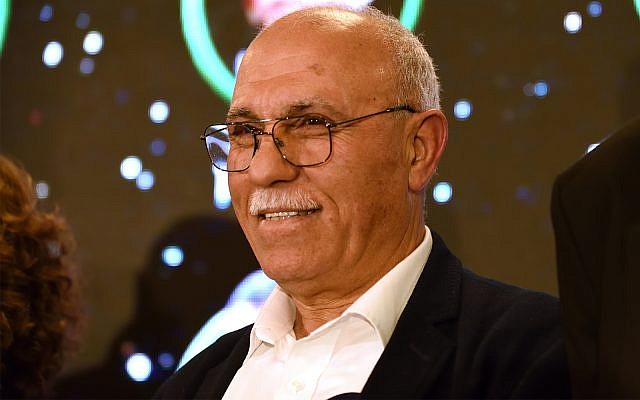 Ali Salalha celebrates after the release Meretz primaries in Tel Aviv, February 14, 2019. (Gili Yaari/Flash90) Ali Salalha celebrates after the release Meretz primaries in Tel Aviv, February 14, 2019. (Gili Yaari/Flash90)