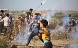 Palestinian rioters clash with Israeli forces at a demonstration along the Gaza border near Gaza City, September 6, 2019. (Hassan Jedi/Flash90)