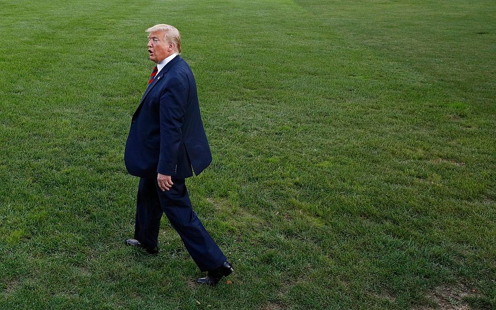 US President Donald Trump walks to Marine One on the South Lawn of the White House, Sept. 12, 2019, in Washington. (AP Photo/Patrick Semansky) US President Donald Trump walks to Marine One on the South Lawn of the White House, Sept. 12, 2019, in Washington. (AP Photo/Patrick Semansky)
