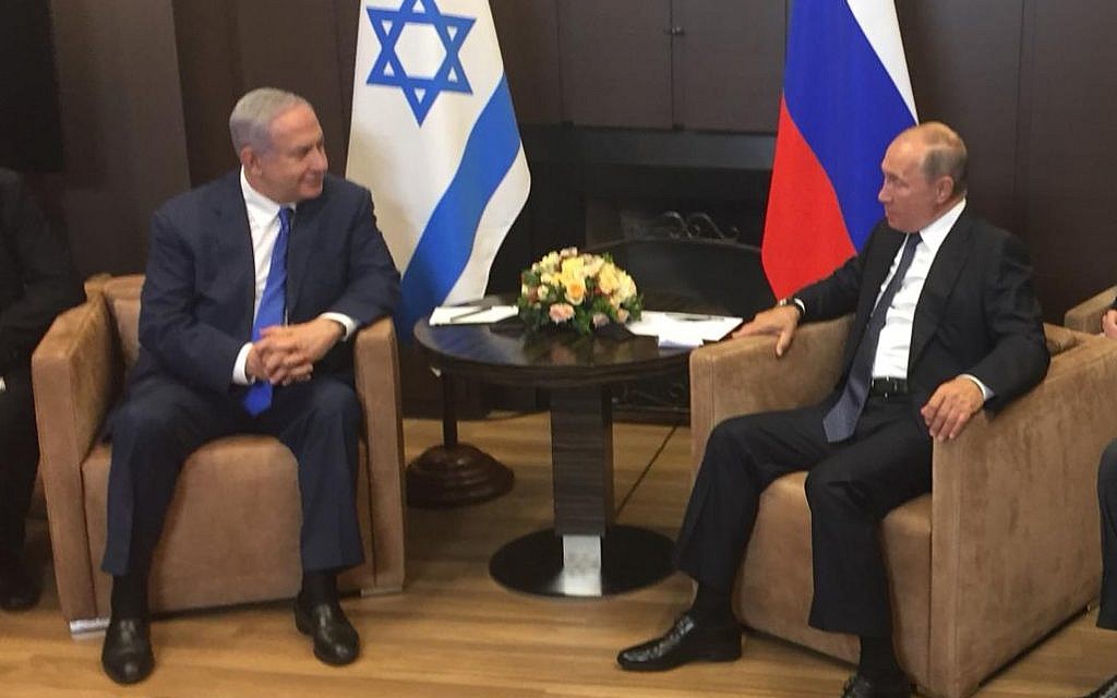 Benjamin Netanyahu, left, and Vladimir Putin meeting in Sochi, Russia on September 12, 2019. (courtesy)