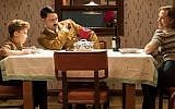 Roman Griffin Davis (L), Taika Waititi (C), and Scarlett Johansson (R) in 'Jojo Rabbit' (Fox Searchlight)