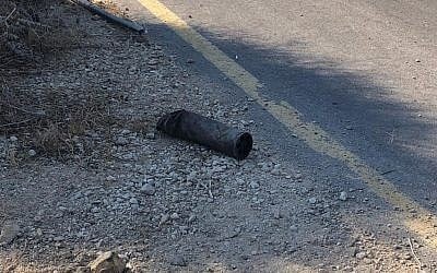 A rocket fired from the Gaza Strip that struck an open area in the Hof Ashkelon region of southern Israel on September 11, 2019. (Yediot Mehashetach)