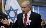 Prime Minister Benjamin Netanyahu speaks during a Likud faction meeting at the Knesset on October 3, 2019. (Menahem Kahana/AFP)
