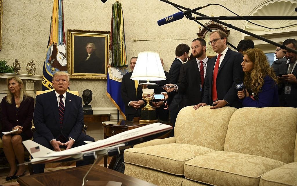 US President Donald Trump meets with Italian President Sergio Mattarella (not pictured) in the Oval Office of  the White House in Washington, DC, on October 16, 2019. (Brendan Smialowski / AFP)