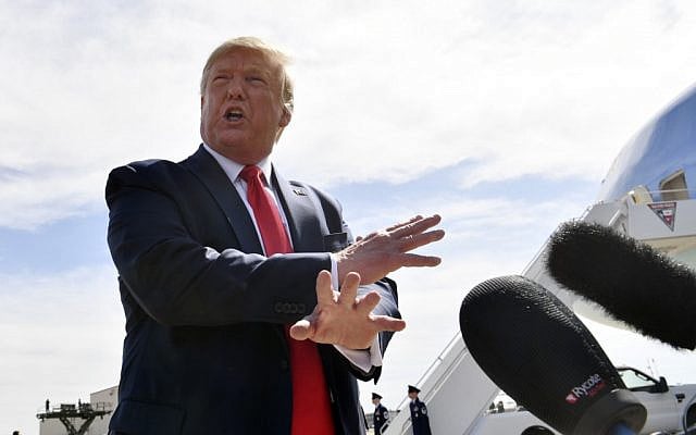 US President Donald Trump speaks as he arrives at Naval Air Station Joint Reserve Base Forth Worth in Texas on October 17, 2019. (Nicholas Kamm / AFP) US President Donald Trump speaks as he arrives at Naval Air Station Joint Reserve Base Forth Worth in Texas on October 17, 2019. (Nicholas Kamm / AFP)