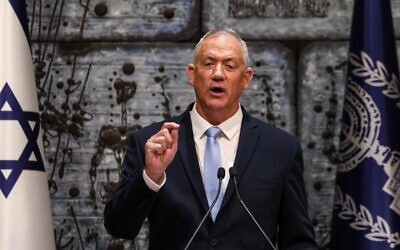 Blue and White leader Benny Gantz speaks after being tasked with forming a new government, at the President's Residence in Jerusalem on October 23, 2019. (Gali Tibbon/AFP)