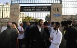 Ultra-Orthodox Jews wait among other visitors to enter the Tombs of the Kings, a 2,000-year-old archaeological gem in the heart of Jerusalem owned by France, as it reopens for the public for a second time in six months, on October 24, 2019. (MENAHEM KAHANA/AFP)