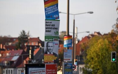 Different election campaign posters are fixed in a street in Erfurt, eastern Germany, on October 24, 2019. (Christof STACHE / AFP)