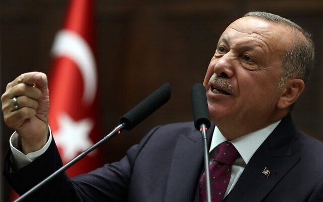 Turkish President Recep Tayyip Erdogan speaks to members of his AKP party at the Grand National Assembly of Turkey in Ankara, Turkey, on October 30, 2019. (Adem Altan/ AFP) Turkish President Recep Tayyip Erdogan speaks to members of his AKP party at the Grand National Assembly of Turkey in Ankara, Turkey, on October 30, 2019. (Adem Altan/ AFP)