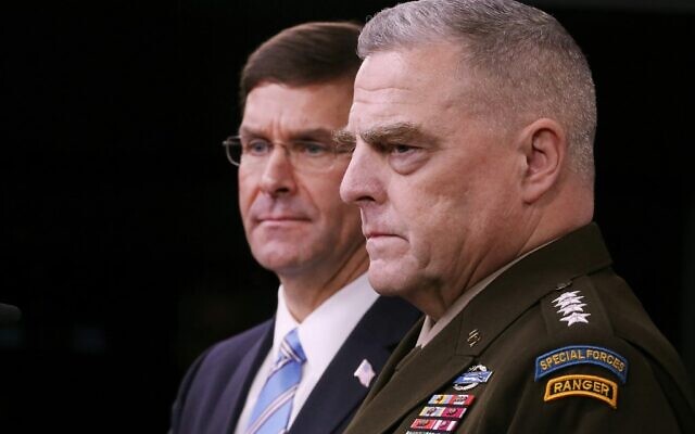 US Defense Secretary Mark Esper (L) and Chairman of the Joint Chiefs of Staff Gen. Mark Milley hold a news conference at the Pentagon the day after it was announced that Islamic State chief Abu Bakr al-Baghdadi was killed in a US raid in Syria, October 28, 2019, in Arlington, Virginia. (Chip Somodevilla/Getty Images/AFP) US Defense Secretary Mark Esper (L) and Chairman of the Joint Chiefs of Staff Gen. Mark Milley hold a news conference at the Pentagon the day after it was announced that Islamic State chief Abu Bakr al-Baghdadi was killed in a US raid in Syria, October 28, 2019, in Arlington, Virginia. (Chip Somodevilla/Getty Images/AFP)
