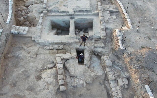 Aerial view of the winepresses and the adjacent ritual bath at Ancient Usha. (Assaf Peretz, Israel Antiquities Authority) Aerial view of the winepresses and the adjacent ritual bath at Ancient Usha. (Assaf Peretz, Israel Antiquities Authority)