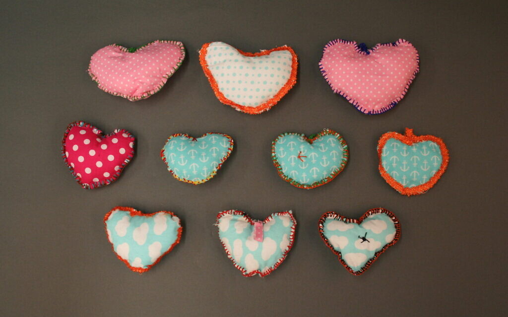 Quilted hearts sent in memoriam of the Pittsburgh synagogue shooting. (Courtesy of the Tree of Life Congregation and Rauh Jewish History Program & Archives)