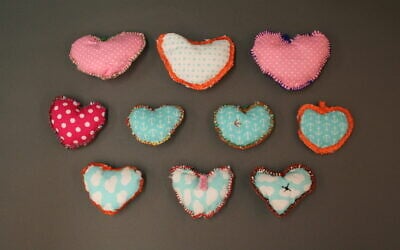 Quilted hearts sent in memoriam of the Pittsburgh synagogue shooting. (Courtesy of the Tree of Life Congregation and Rauh Jewish History Program & Archives)