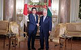 PA President Mahmoud Abbas and Japanese Prime Minister Shinzo Abe meeting on October 21, 2019 in Tokyo. (Credit: Wafa)