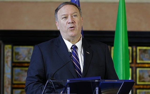 US Secretary of State Mike Pompeo speaks after meeting Italian Foreign Minister Luigi Di Maio in Rome, October 2, 2019. (AP Photo/Andrew Medichini) US Secretary of State Mike Pompeo speaks after meeting Italian Foreign Minister Luigi Di Maio in Rome, October 2, 2019. (AP Photo/Andrew Medichini)