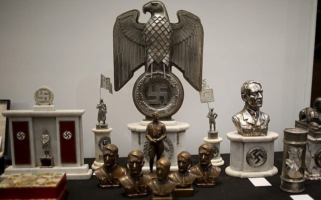 Nazi artifacts discovered by police in 2017 are displayed during a press conference in Buenos Aires, Argentina, October 2, 2019. (Natacha Pisarenko/AP)
