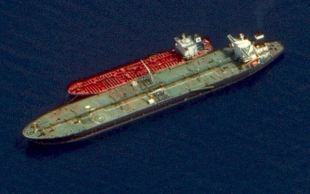 This satellite image made available October 3, 2019, shows two Iranian-flagged tankers, the Adrian Darya 1 and the Jasmine, with mooring lines tethering the two tankers together and a deployed crane on the starboard side of the Adrian Darya 1 off the coast of Syria. (Maxar Technologies via AP) This satellite image made available October 3, 2019, shows two Iranian-flagged tankers, the Adrian Darya 1 and the Jasmine, with mooring lines tethering the two tankers together and a deployed crane on the starboard side of the Adrian Darya 1 off the coast of Syria. (Maxar Technologies via AP)