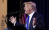 US President Donald Trump speaks at the Values Voter Summit in Washington, October 12, 2019. (AP Photo/Manuel Balce Ceneta)