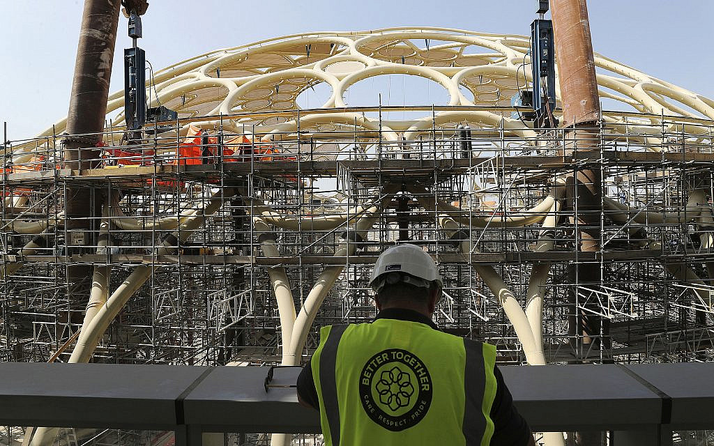 The Al Wasl Dome at the under construction site of the Expo 2020 in Dubai, United Arab Emirates. October 2019. (AP Photo/Kamran Jebreili)
