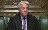 Speaker of Britain's House of Commons John Bercow makes a statement in the House of Commons in London whether Government can hold a debate and vote on the Brexit deal with Europe, October 21, 2019. (House of Commons via AP)