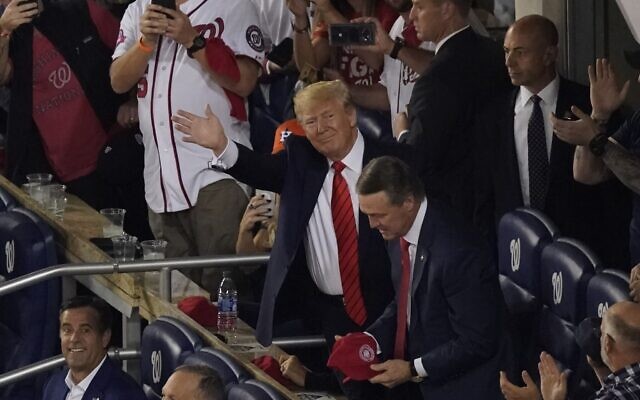 US President Donald Trump is introduced during the third inning of Game 5 of the baseball World Series between the Houston Astros and the Washington Nationals, October 27, 2019, in Washington. (AP Photo/Pablo Martinez Monsivais) US President Donald Trump is introduced during the third inning of Game 5 of the baseball World Series between the Houston Astros and the Washington Nationals, October 27, 2019, in Washington. (AP Photo/Pablo Martinez Monsivais)