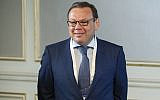 Russian businessman Mikhail Fridman attends a conference of the Israel Keren Hayesod foundation in Moscow, Russia, on September 17, 2019. (AP Photo/Pavel Golovkin, Pool)