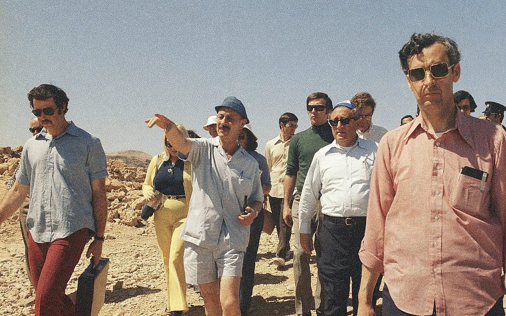 Former Secretary of State Henry Kissinger at Masada, March 1975 with archeologist and former Israeli Chief of Staff Yigael Yadin. (AP Photo/Castro)