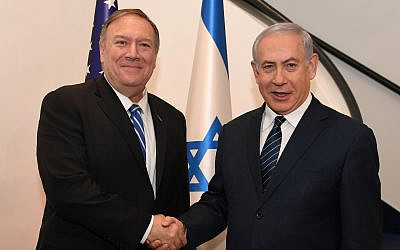 US Secretary of State Mike Pompeo meets with Prime Minister Benjamin Netanyahu in Jerusalem on October 18, 2019. (David Azagury/US Embassy Jerusalem) US Secretary of State Mike Pompeo meets with Prime Minister Benjamin Netanyahu in Jerusalem on October 18, 2019. (David Azagury/US Embassy Jerusalem)