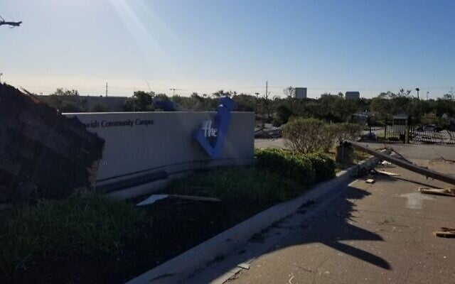 Damage on the campus of the Dallas JCC in the wake of tornadoes that hit North Texas, Oct. 20, 2019 (JCC Dallas Facebook) Damage on the campus of the Dallas JCC in the wake of tornadoes that hit North Texas, Oct. 20, 2019 (JCC Dallas Facebook)
