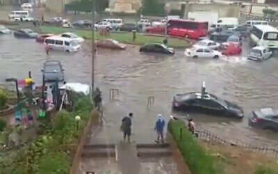 Screen capture from video of flooding in Egypt, October 23, 2019. (Twitter)