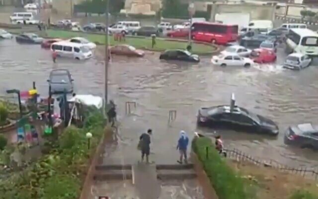 Screen capture from video of flooding in Egypt, October 23, 2019. (Twitter) Screen capture from video of flooding in Egypt, October 23, 2019. (Twitter)