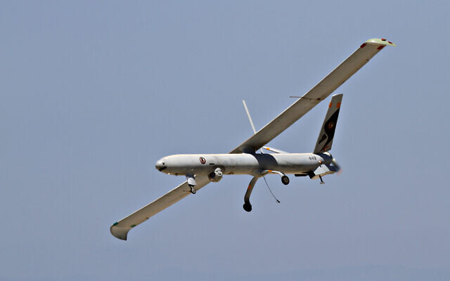 Illustrative - An Israel Air Force Hermes unmanned aerial vehicle flies over Israel on June 28, 2011. (Ofer Zidon/Flash90) Illustrative - An Israel Air Force Hermes unmanned aerial vehicle flies over Israel on June 28, 2011. (Ofer Zidon/Flash90)