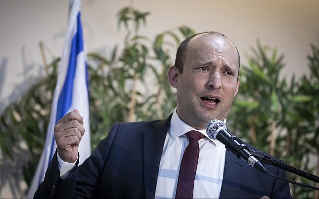New Right party leader Naftali Bennett speaks during a press conference at the Expo Tel Aviv on September 5, 2019. (Hadas Parush/Flash90) New Right party leader Naftali Bennett speaks during a press conference at the Expo Tel Aviv on September 5, 2019. (Hadas Parush/Flash90)