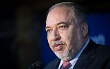 Yisrael Beytenu chairman MK Avigdor Liberman speaks at a faction meeting at Neve Ilan west of Jerusalem, September 22, 2019. (Noam Revkin Fenton/Flash90)