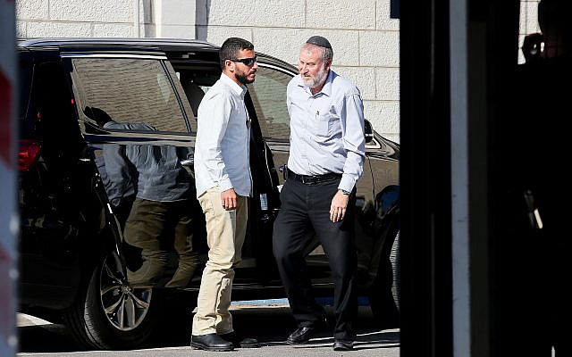 Attorney General Avichai Mandelblit arrives at the Justice Ministry in Jerusalem for the fourth day of pre-indictment hearings on October 7, 2019. (Flash90) Attorney General Avichai Mandelblit arrives at the Justice Ministry in Jerusalem for the fourth day of pre-indictment hearings on October 7, 2019. (Flash90)
