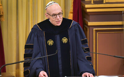 Andrew Rehfeld delivers his inaugural address as president of the Hebrew Union College-Jewish Institute of Religion at the Plum Street Temple in Cincinnati, Ohio, Oct. 27, 2019. (Courtesy of HUC)
